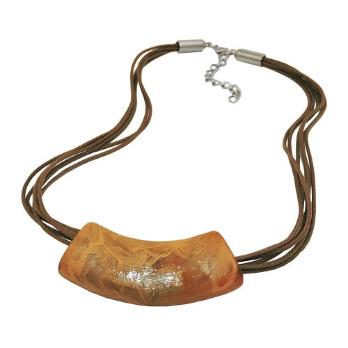 Kæde, 54x19 mm, vedhæng, rør, flad, buet, okker-lys brun-marmoreret, blank, plastik, 45 cm