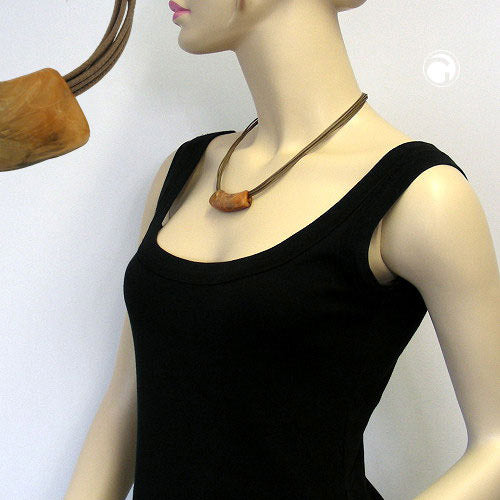 Kæde, 54x19 mm, vedhæng, rør, flad, buet, okker-lys brun-marmoreret, blank, plastik, 45 cm