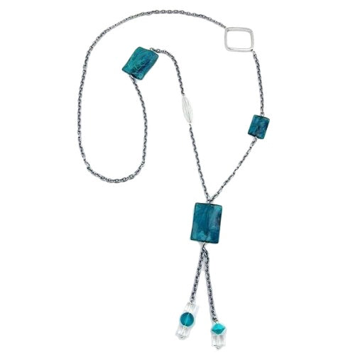 Kæde 35x25mm pude plastikperler tyrkisk marmoreret ankerkæde anodiseret grå 95cm