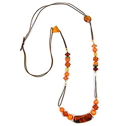 Halskæde plastikperler brun-crash orange-brun-guld snor brun 90 cm