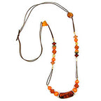 Halskæde plastikperler brun-crash orange-brun-guld snor brun 90 cm