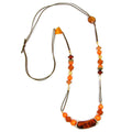 Halskæde plastikperler brun-crash orange-brun-guld snor brun 90 cm