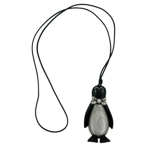 Halskæde 8x4x3cm Figur Pingvin sort-sølv-grå plastik 90cm