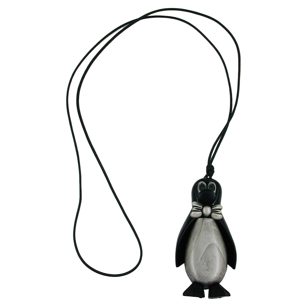 Halskæde 8x4x3cm Figur Pingvin sort-sølv-grå plastik 90cm