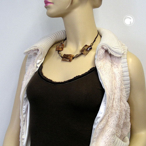 Kæde 3x 35x25mm firkantet bølget brun-beige-marmoreret snor 45 cm