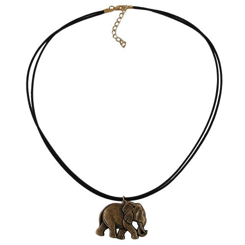 Kæde 38x28x6mm Elefant Plastik Antik Messingsnor Sort 50cm