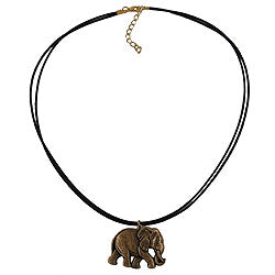 Kæde 38x28x6mm Elefant Plastik Antik Messingsnor Sort 50cm