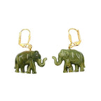 Leverback øreringe Øreringe 37x23mm guldfarvet elefant mini olivenmarmoreret plastik