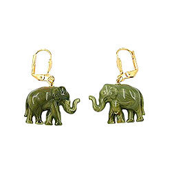 Leverback øreringe Øreringe 37x23mm guldfarvet elefant mini olivenmarmoreret plastik