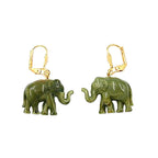 Leverback øreringe Øreringe 37x23mm guldfarvet elefant mini olivenmarmoreret plastik
