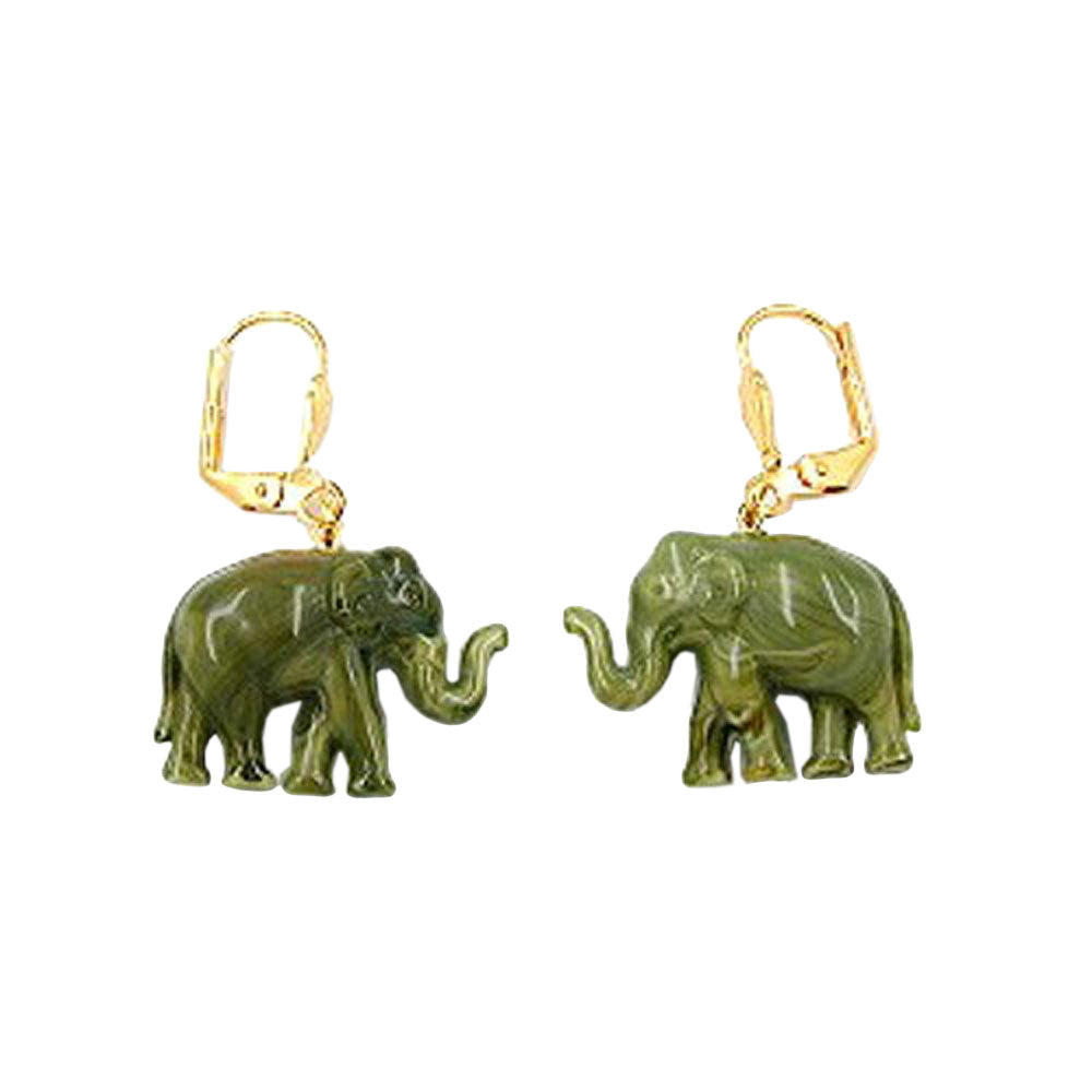 Leverback øreringe Øreringe 37x23mm guldfarvet elefant mini olivenmarmoreret plastik