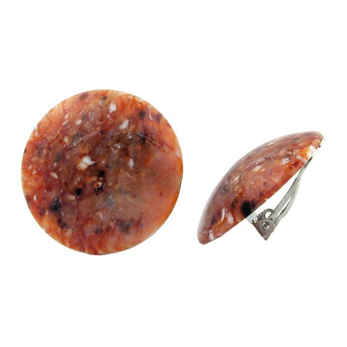 Clip ørering 30mm rødbrun-sort-hvid skinnende plastik bouton