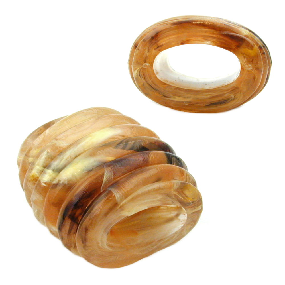 Stofring 35x34x23mm spiralplastik horn-gul-brun-marmoreret mat