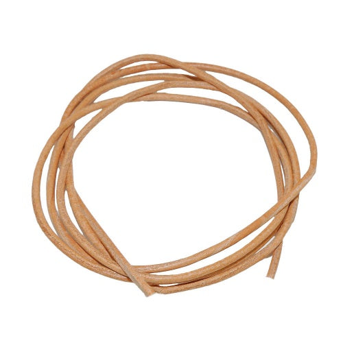 Lædersnor med rund snor af kohud 2 mm naturlig farve ca. 1 m
