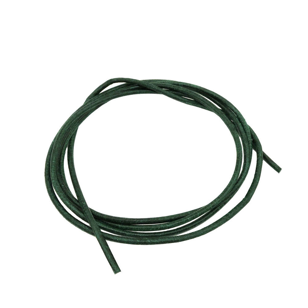 Lædersnor rund snor af kohudslæder 2 mm gran, grøn farvet ca. 1 m