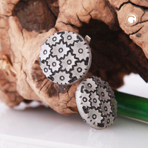 Clip ørering 23mm plastikblomster præget antik sølv elektropletteret overflade