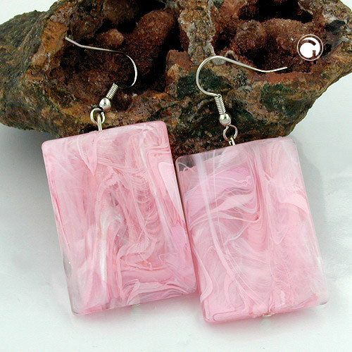 Øreledninger øreringe Øreringe 56x25mm firkantet plastik bølget Pink marmoreret