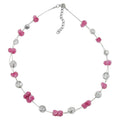 Kædetrådskæde med 12x7mm glasperler, antik pink og sølv, spejlet 42 cm.