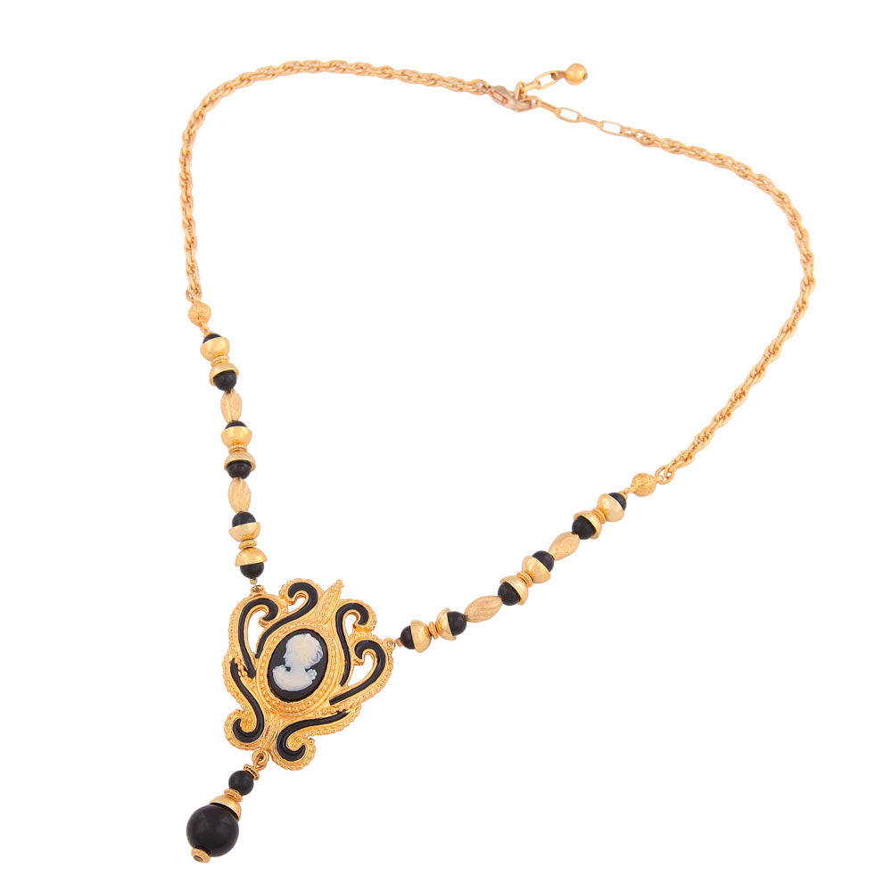Halskæde Ædelsten Guldtonede Metalsnor-halskæde Sorte plastikperler 50 cm