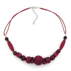Halskæde 21 mm honningkage-perle bordeaux-mørkerød snor 45 cm
