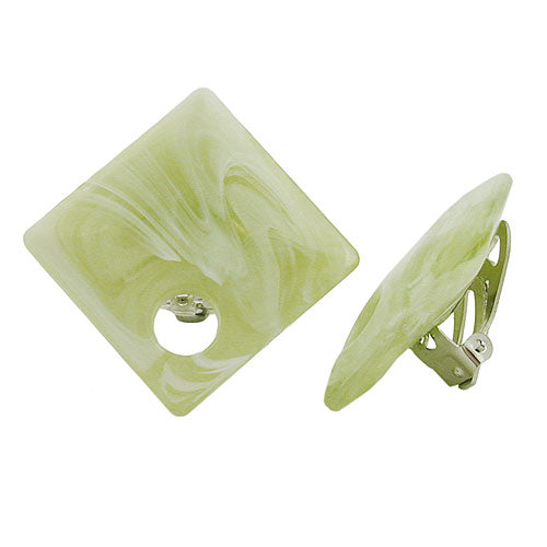 Clip-ørering 25x25 mm firkant med hul limegrøn marmoreret plastik Bouton