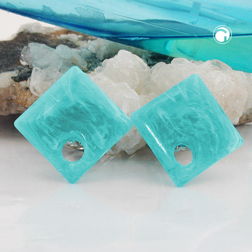 Clip-ørering 25x25 mm firkantet med hul i tyrkisk-marmoreret plastik Bouton