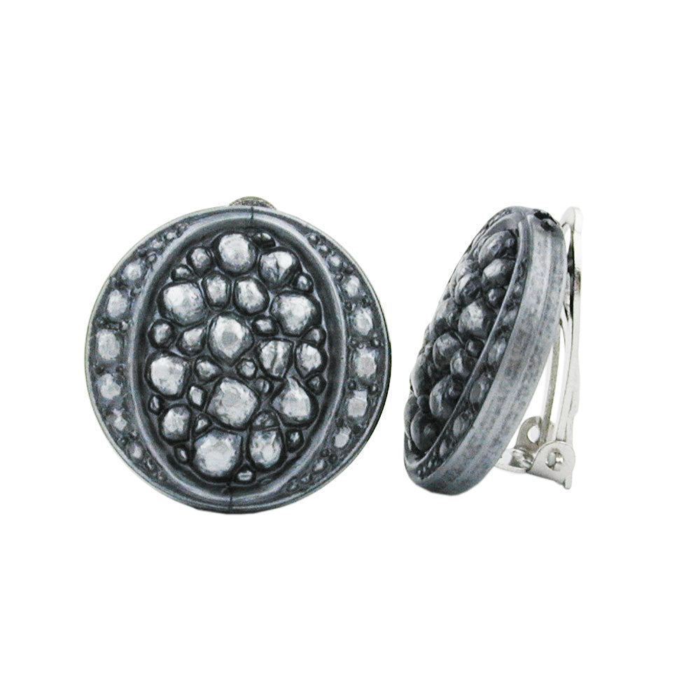 Clip ørering 22mm skive mosaik sølvgrå plastik Bouton