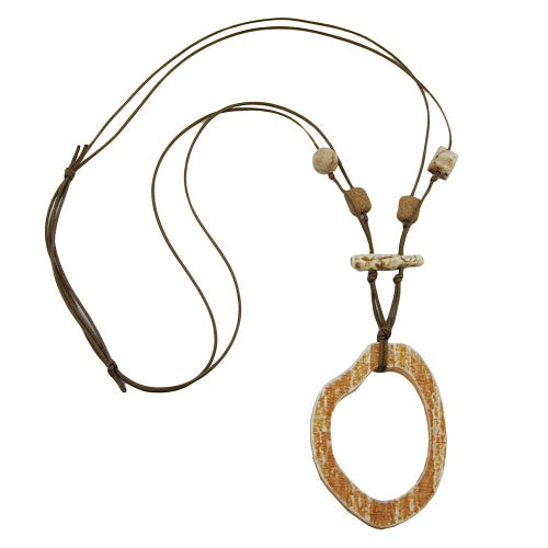 Kæde 77x56mm Træring brun-beige plastikbomuldssnor brun 95cm