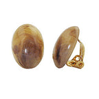 Clip ørering 18x13mm mini oval horn-brunmarmoreret skinnende plastikbouton