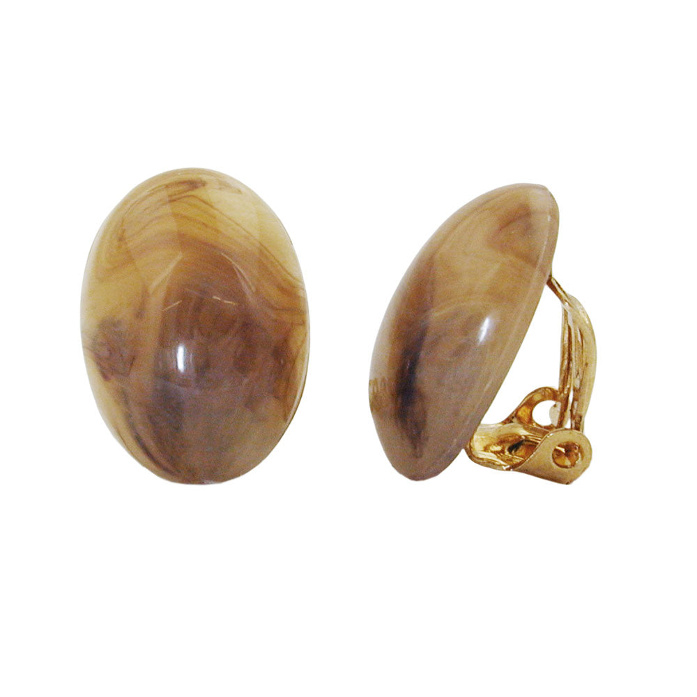 Clip ørering 18x13mm mini oval horn-brunmarmoreret skinnende plastikbouton