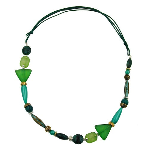 Halskæde, mint-patina-mørkegrøn-bicolor