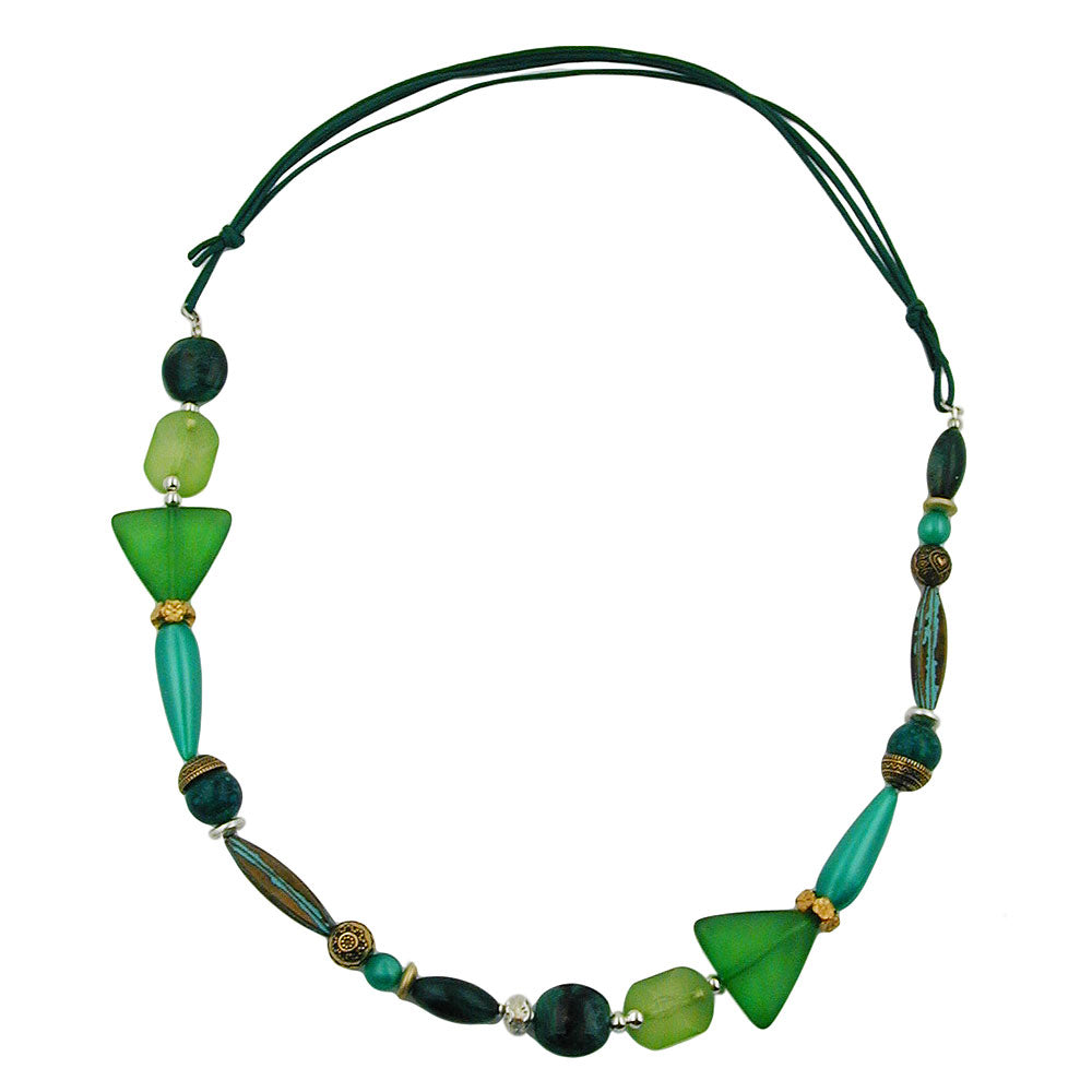 Halskæde, mint-patina-mørkegrøn-bicolor