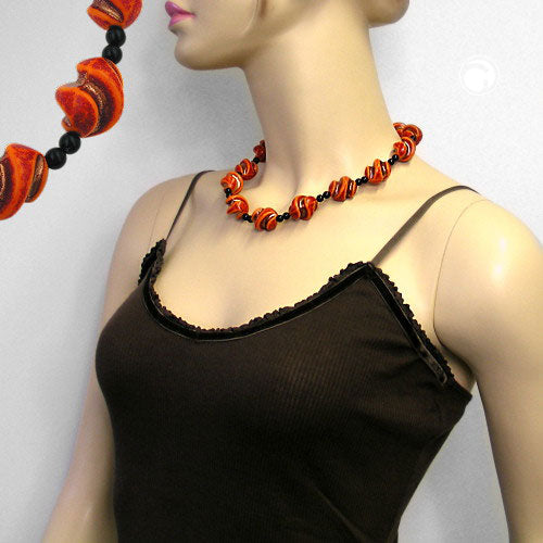Kæde Plastikperler Skrueperler rød-orange sort 50 cm