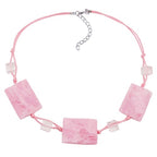 Kæde 3x 35x25mm firkantet bølget pink marmoreret snor 45 cm