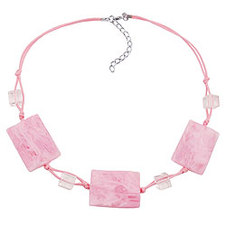 Kæde 3x 35x25mm firkantet bølget pink marmoreret snor 45 cm