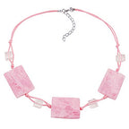Kæde 3x 35x25mm firkantet bølget pink marmoreret snor 45 cm