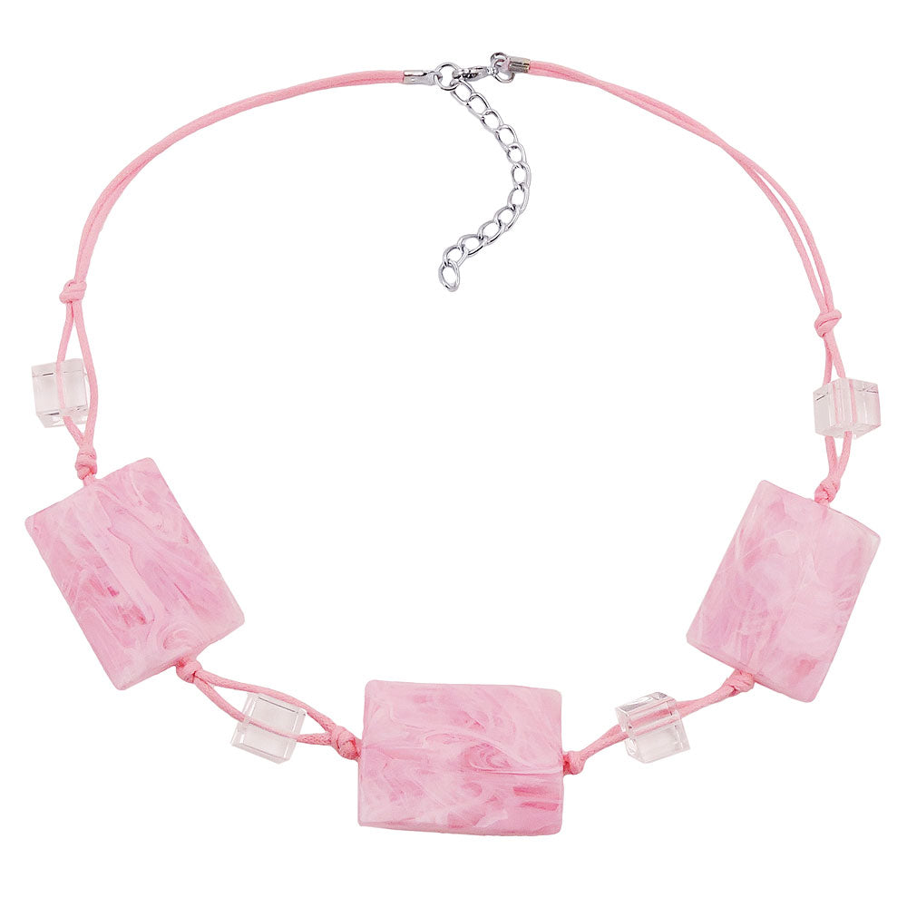 Kæde 3x 35x25mm firkantet bølget pink marmoreret snor 45 cm