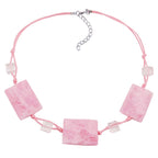 Kæde 3x 35x25mm firkantet bølget pink marmoreret snor 45 cm