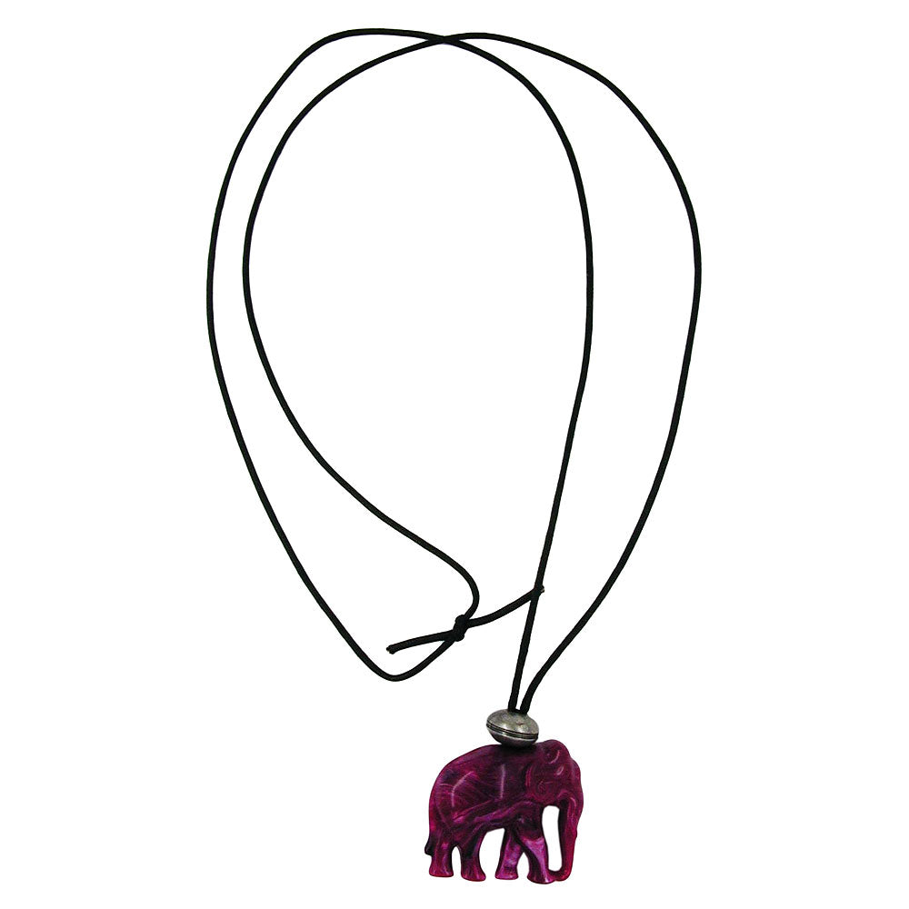 Kæde 35x32x18mm elefantplastik fuchsia-hvid marmorsnor sort 100 cm