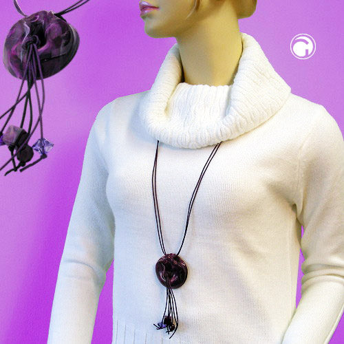 Kæde 52mm plastikvedhæng amulet lilla marmoreret snor lilla 100cm