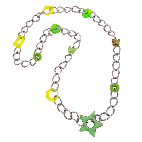 Kæde Plastikperler neon-oliven-mintgrøn Kantkæde Aluminium lysegrå 80 cm