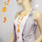 Kæde Y-formet Gul-Orange Plastikperler Blomsterkugle Bomuldssnor 90 cm