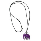 Kæde 35x32x18mm elefant plastik lilla hvid marmoreret snor sort 90cm