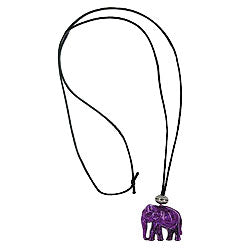 Kæde 35x32x18mm elefant plastik lilla hvid marmoreret snor sort 90cm