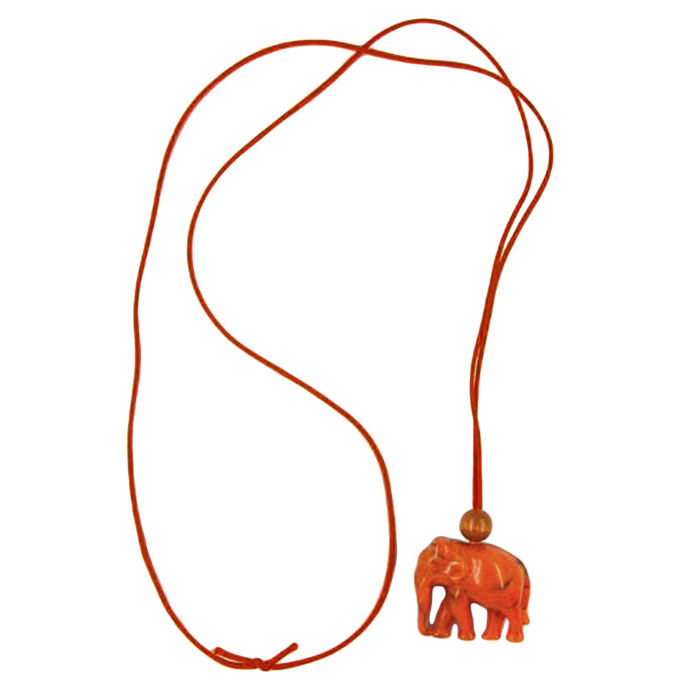 Kæde 35x32x18mm elefant plastik orange-sort marmoreret snor orange 90cm