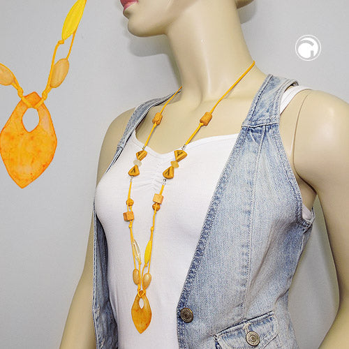 Kæde 55x35mm håndøkse plastik gul-orange marmoreret snor gul 90 cm