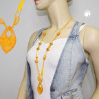 Kæde 55x35mm håndøkse plastik gul-orange marmoreret snor gul 90 cm