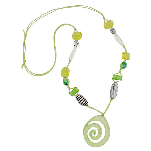 Halskæde Plastikperler Snegl Lysegrøn Antik Sølvsnor Limegrøn 90 cm