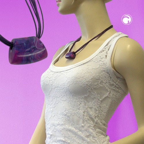 Halskæde Plastikperle Trapezformet Lilla-Pink-Blå Skinnende snor Mørkelilla 45 cm