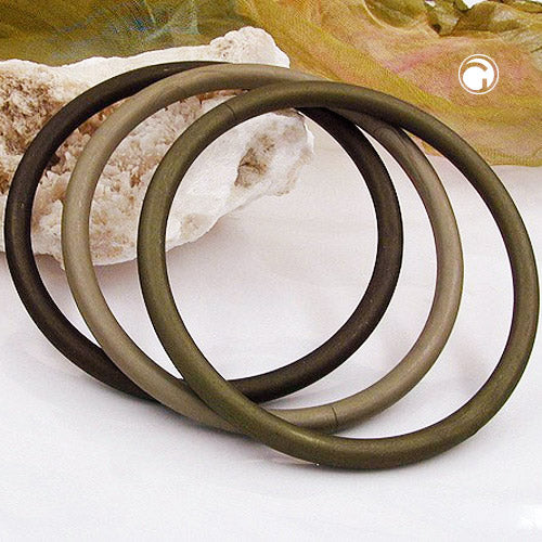 Bangles 75x15mm ringspil med 3 plastikringe i forskellige brun-olivenfarvede nuancer mat